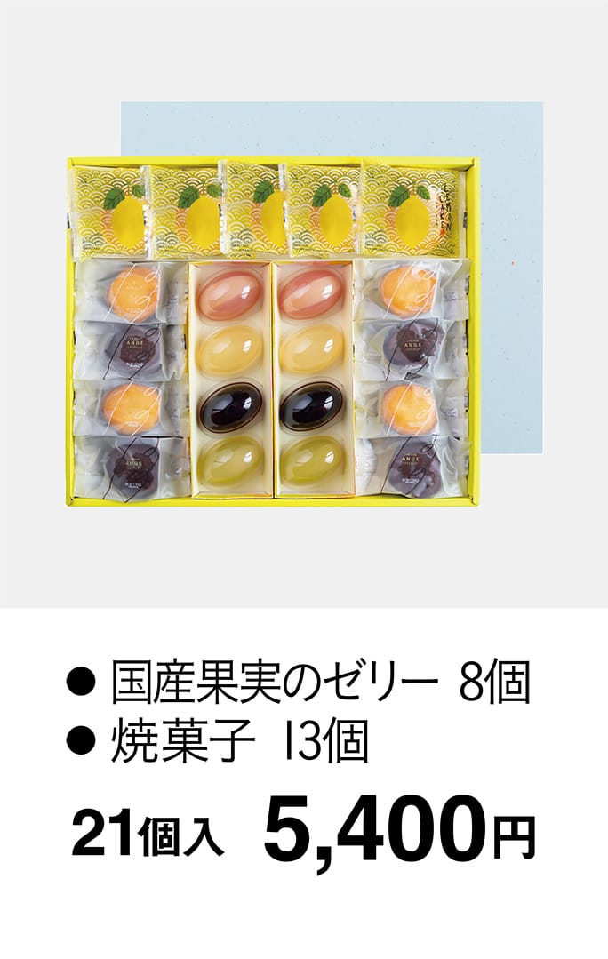 ● 国産果実のゼリー 8個● 焼菓子 13個 21個入 5,400円