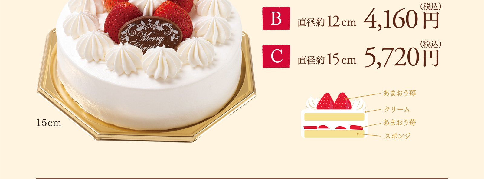 【B】直径約12cm 4,160円（税込） 【C】直径約15cm 5,720円（税込）