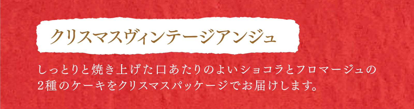 クリスマスヴィンテージアンジュ しっとりと焼き上げた口あたりのよいショコラとフロマージュの2種のケーキをクリスマスパッケージでお届けします。
