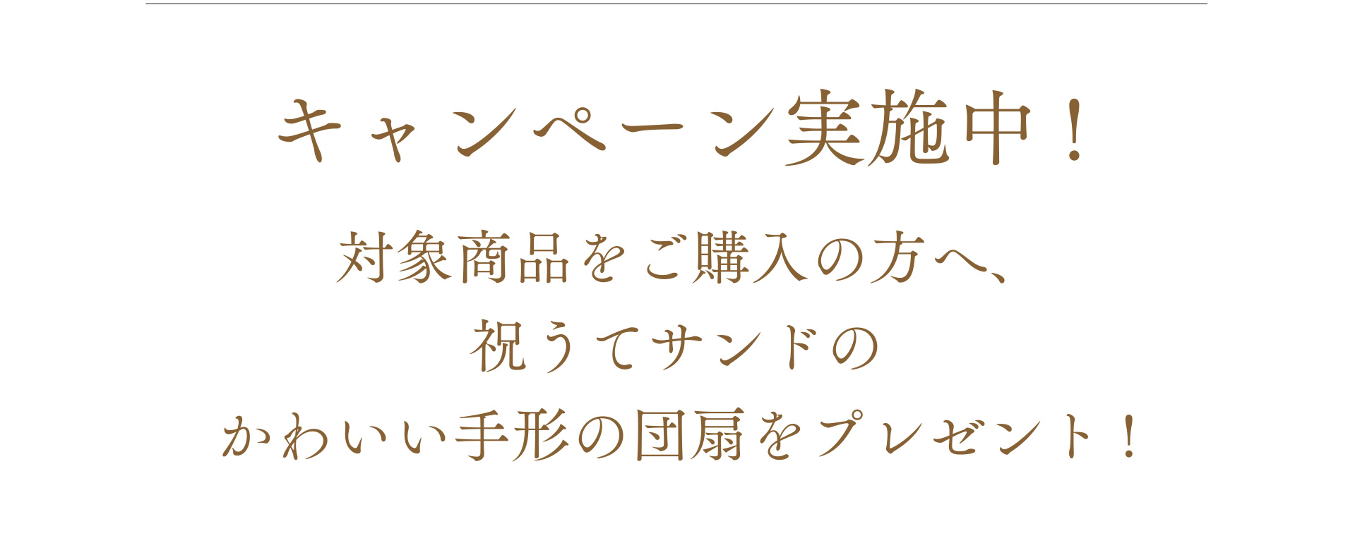 キャンペーン実施中! 対象商品をご購入の方へ、祝うてサンドのかわいい手形の団扇をプレゼント!